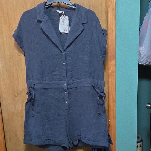 Hem & Thread Pants - Hem And Thread Blue Button-Up Romper